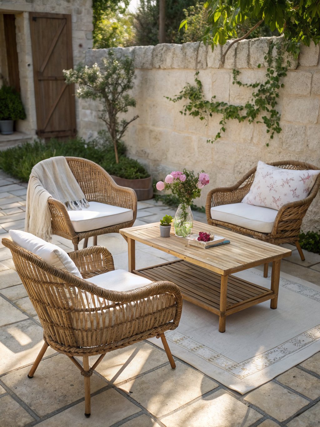 Cozy small backyard with vertical garden and seating