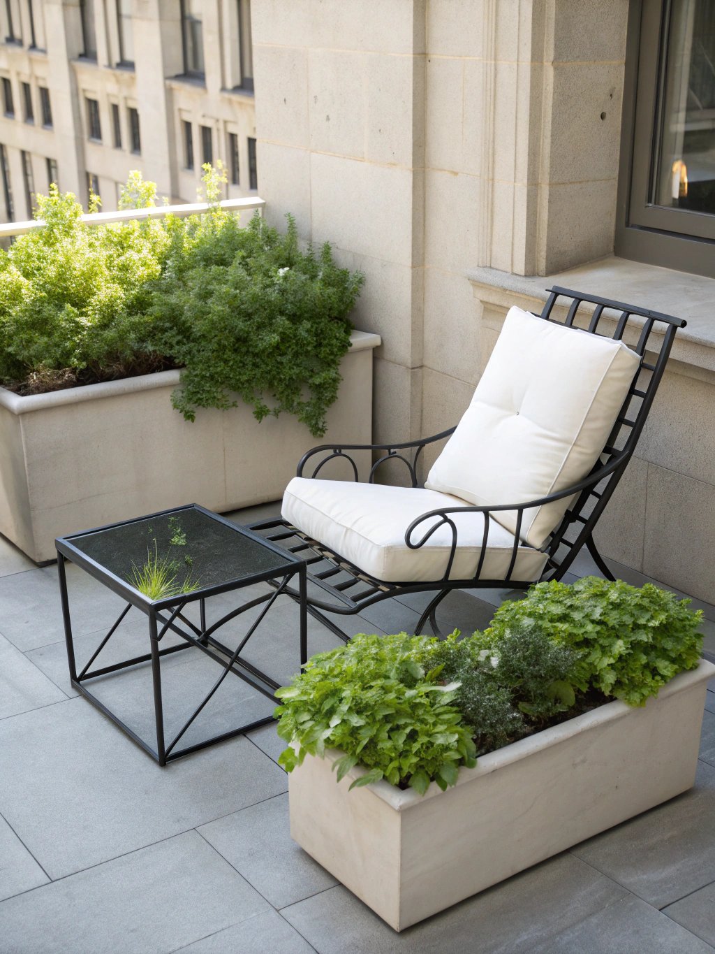 Cozy small backyard with vertical gardening and seating
